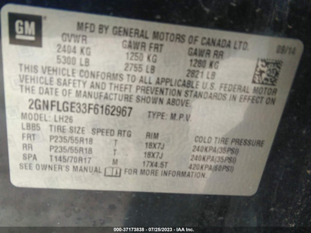 Chevrolet EQUINOX LT 2015 2GNFLGE33F6162967 Image 9
