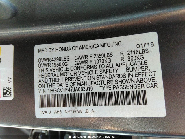Honda Accord Sedan Ex 1.5t 2018 1HGCV1F47JA083910 Image 9