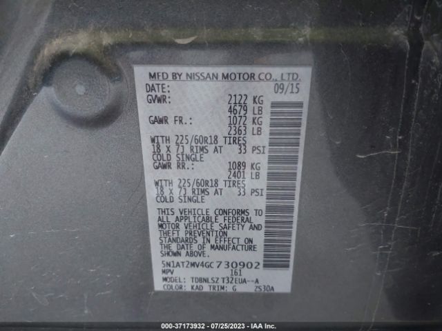 5N1AT2MV4GC730902 Nissan Rogue Sl