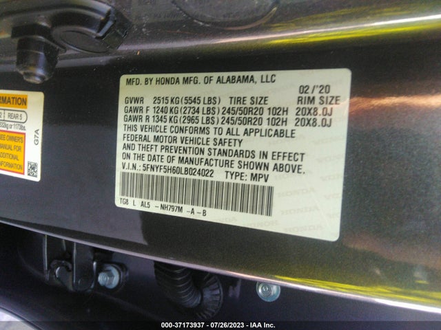 Honda Pilot Touring 7-passenger 2020 5FNYF5H60LB024022 Image 9