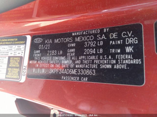 3KPF34AD6ME330863 KIA Forte Gt-line