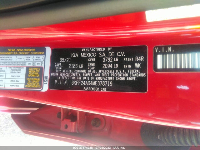2021 KIA FORTE LXS VIN: 3KPF24AD4ME378719