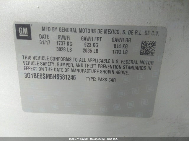 Chevrolet CRUZE LT 2017 3G1BE6SM5HS581246 Image 9