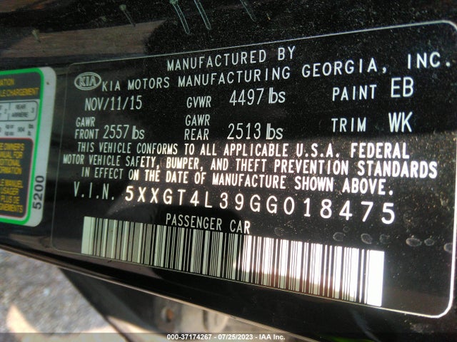 KIA Optima Lx 2016 5XXGT4L39GG018475 Image 9