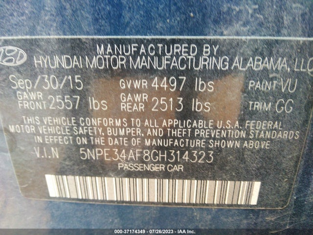Hyundai Sonata 2.4l Limited 2016 5NPE34AF8GH314323 Image 15