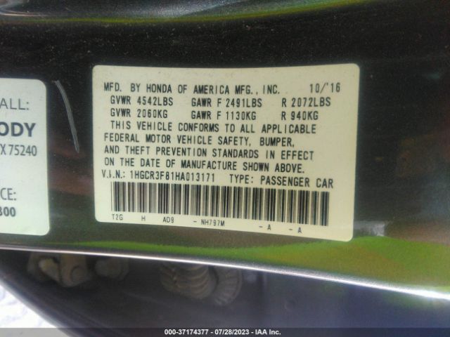 1HGCR3F81HA013171 Honda Accord Sedan Ex-l V6