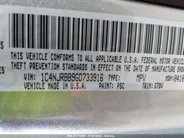 1C4NJRBB9GD733916 Jeep Patriot Sport Se