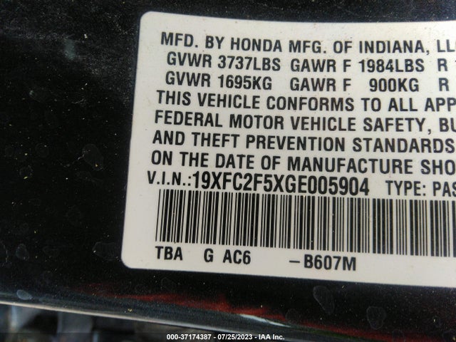 2016 HONDA CIVIC SEDAN LX VIN: 19XFC2F5XGE005904