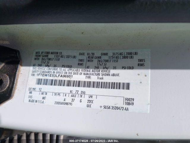 1FTEW1E53LFA96951 Ford F-150 Xl/xlt/lariat