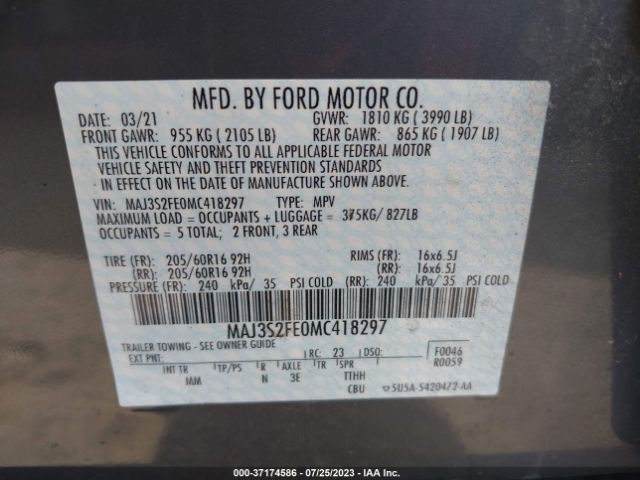 MAJ3S2FE0MC418297 Ford ECOSPORT S