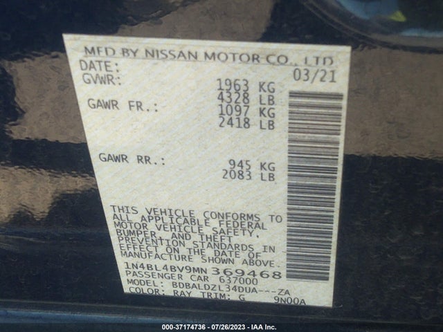 Nissan Altima 2.5 S 2021 1N4BL4BV9MN369468 Image 9