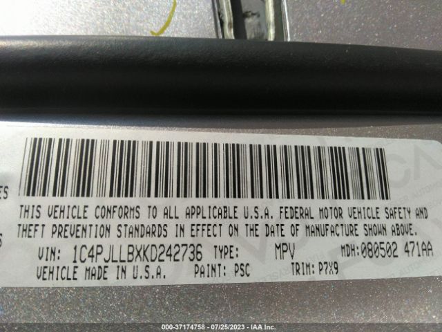 1C4PJLLBXKD242736 Jeep Cherokee Latitude Plus