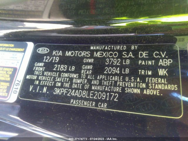 3KPF24AD8LE209172 KIA Forte Lxs