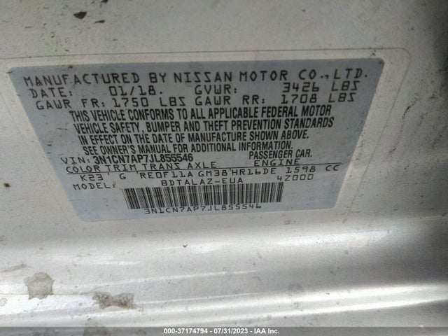 Nissan Versa 1.6 S+ 2018 3N1CN7AP7JL855546 Image 9