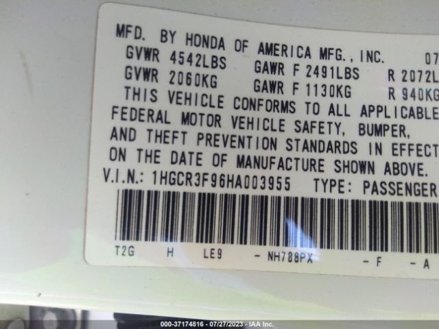 1HGCR3F96HA003955 Honda Accord Sedan Touring