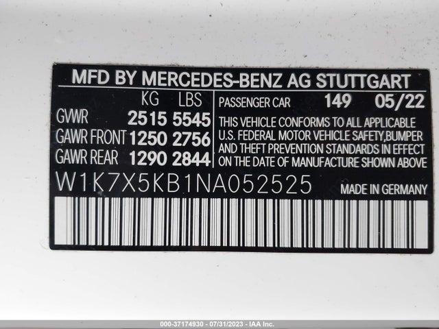 2022 Mercedes-Benz AMG GT, VIN: W1K7X5KB1NA052525