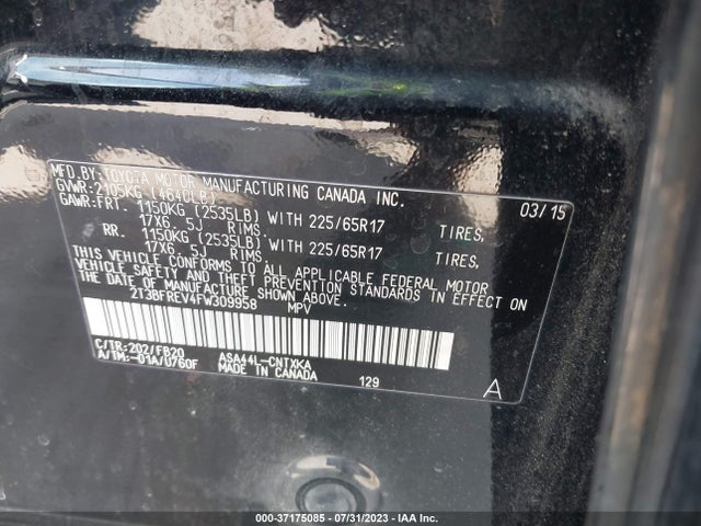Toyota RAV4 LE 2015 2T3BFREV4FW309958 Image 9