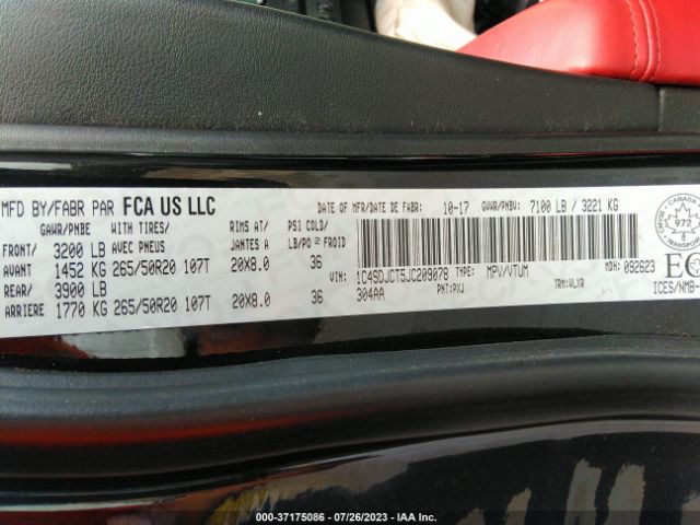 1C4SDJCT5JC209078 Dodge Durango R/t