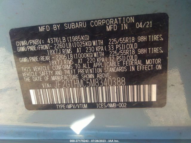 JF2GTHMC5M8340388 Subaru Crosstrek Limited