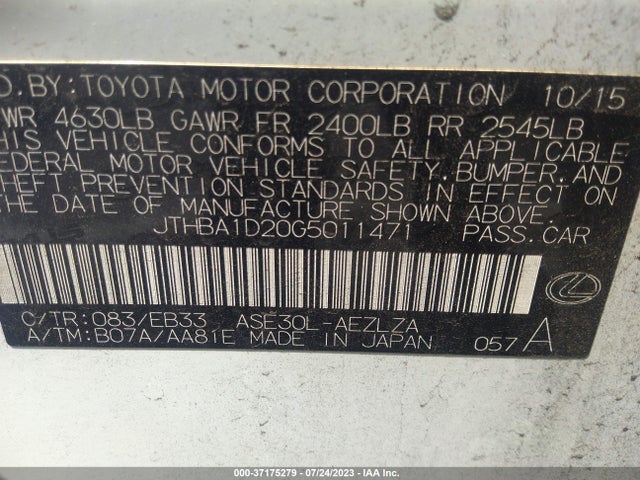 JTHBA1D20G5011471 Lexus IS 200T