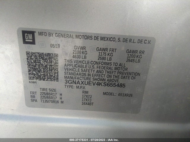Chevrolet EQUINOX LT 2019 3GNAXUEV4KS655485 Image 9
