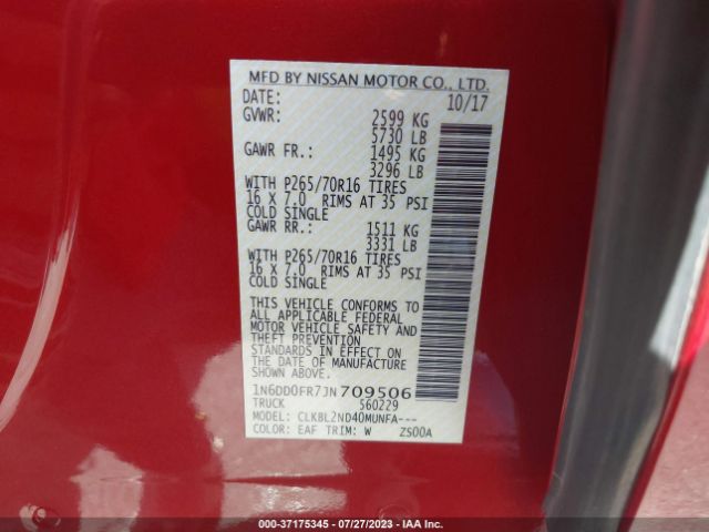 1N6DD0FR7JN709506 Nissan Frontier Sv V6