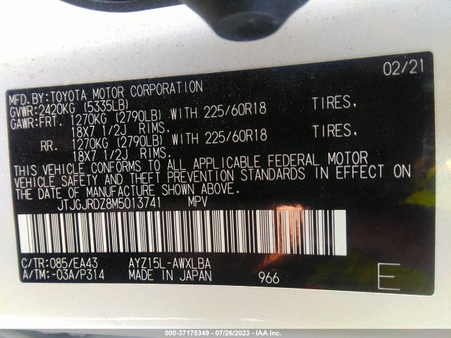 2021 Lexus NX, VIN: JTJGJRDZ8M5013741
