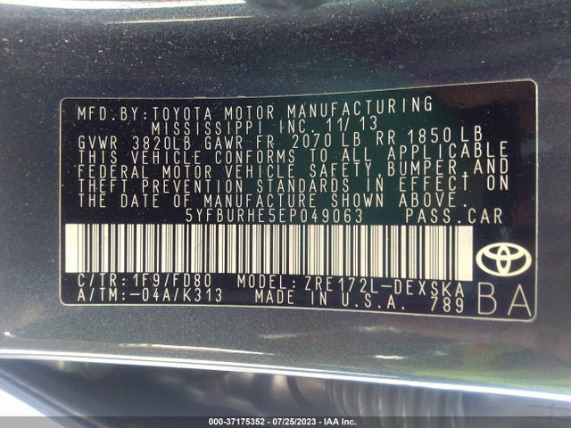Toyota Corolla L/le/s/s Plus/le Plus 2014 5YFBURHE5EP049063 Image 9