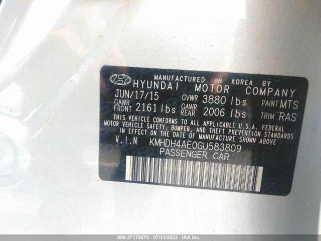 Hyundai ELANTRA SE 2016 KMHDH4AE0GU583809 Image 9