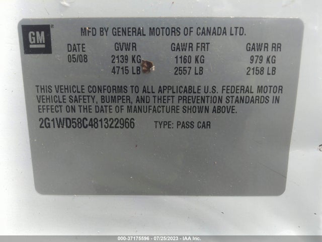 2008 CHEVROLET IMPALA  SS VIN: 2G1WD58C481322966