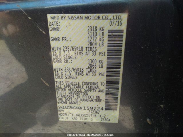 5N1AZ2MG4GN159724 Nissan MURANO SL