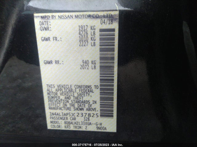 2018 NISSAN ALTIMA 2.5 SR VIN: 1N4AL3AP5JC237825