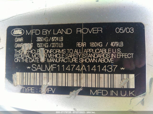 2004 LAND ROVER RANGE ROVER HSE VIN: SALMF11474A141437