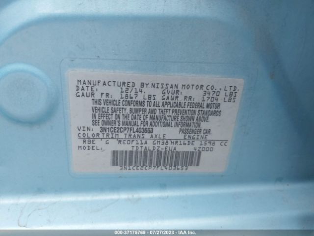 3N1CE2CP7FL403653 Nissan Versa Note S/s Plus/sv/sr/sl