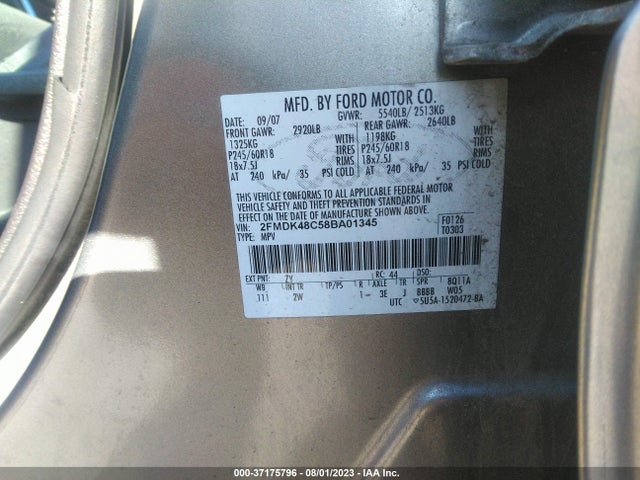 2008 FORD EDGE SEL VIN: 2FMDK48C58BA01345