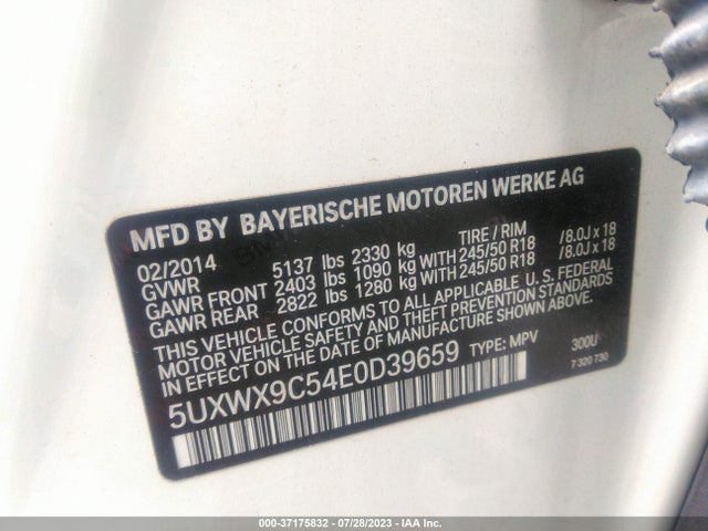 BMW X3 Xdrive28i 2014 5UXWX9C54E0D39659 Image 9