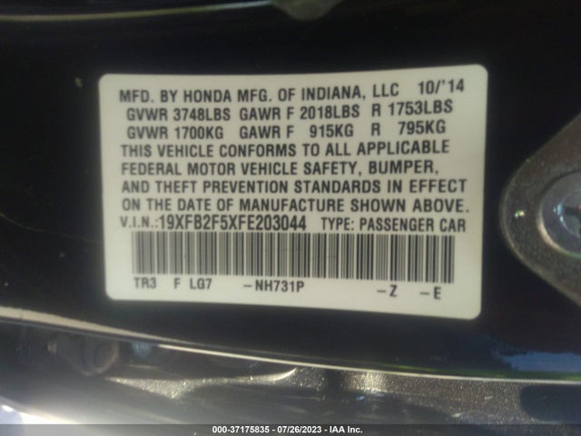 Honda Civic Lx 2015 19XFB2F5XFE203044 Image 9