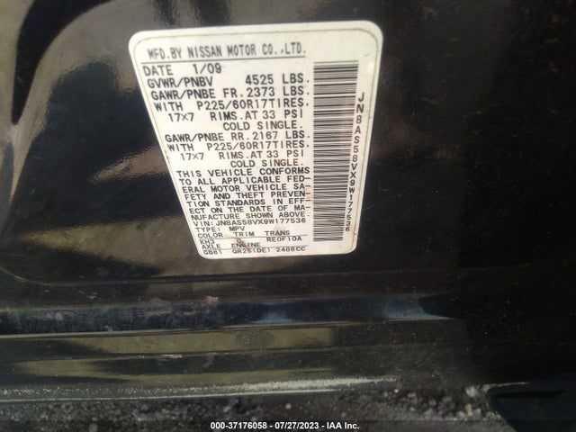 2009 NISSAN ROGUE SL VIN: JN8AS58VX9W177536