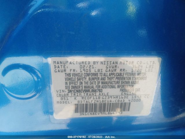 3N1CN8EV9ML866793 Nissan VERSA SV
