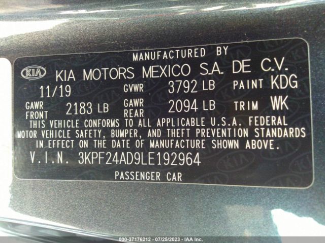 3KPF24AD9LE192964 KIA Forte Lxs