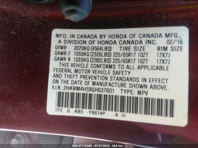 Honda CR-V EX 2016 2HKRM4H59GH637601 Image 9