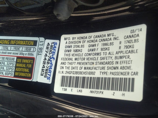2014 HONDA CIVIC COUPE LX VIN: 2HGFG3B59EH516992