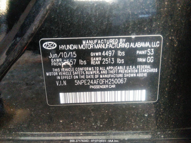 2015 HYUNDAI SONATA 2.4L SE VIN: 5NPE24AF0FH250067
