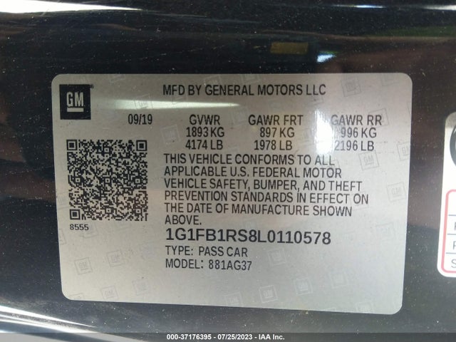 Chevrolet Camaro 1lt 2020 1G1FB1RS8L0110578 Image 9