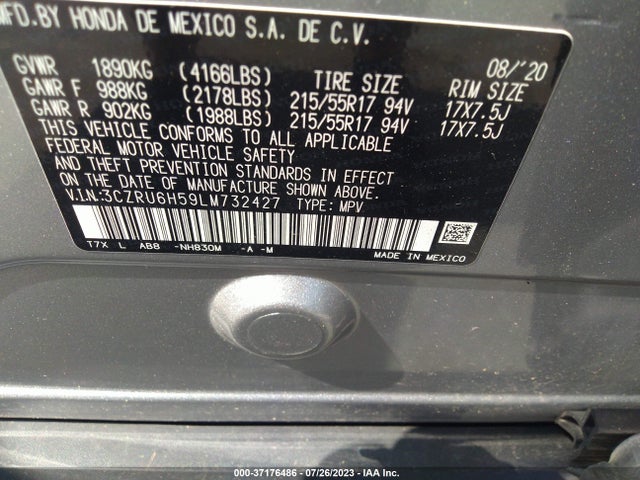 Honda HR-V EX 2020 3CZRU6H59LM732427 Image 9