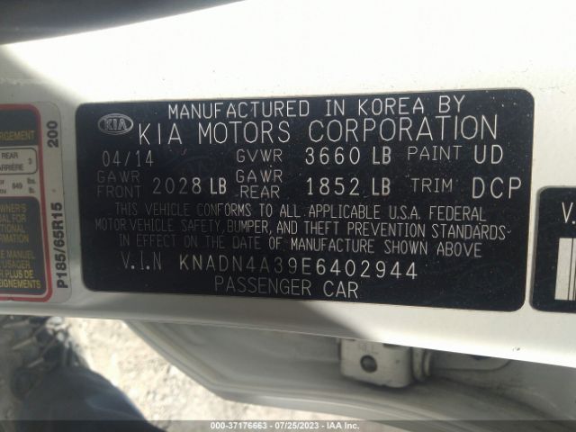 KNADN4A39E6402944 KIA RIO EX
