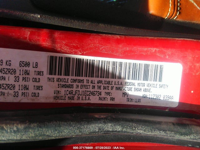 1C4RJFDJ1EC246734 Jeep Grand Cherokee Srt8