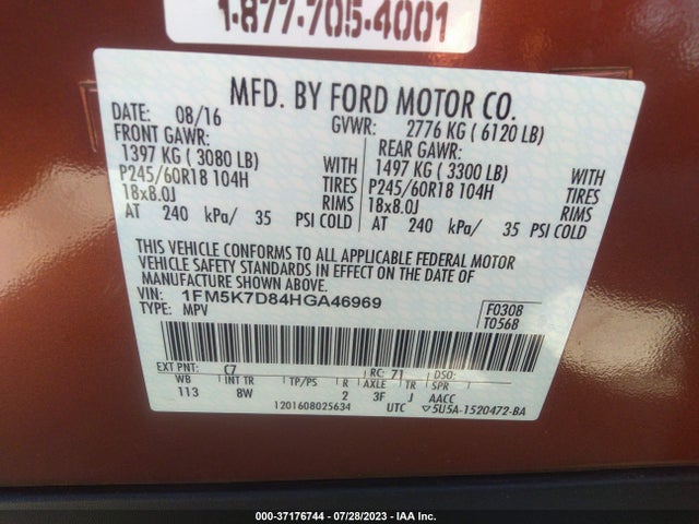 Ford EXPLORER XLT 2017 1FM5K7D84HGA46969 Image 16