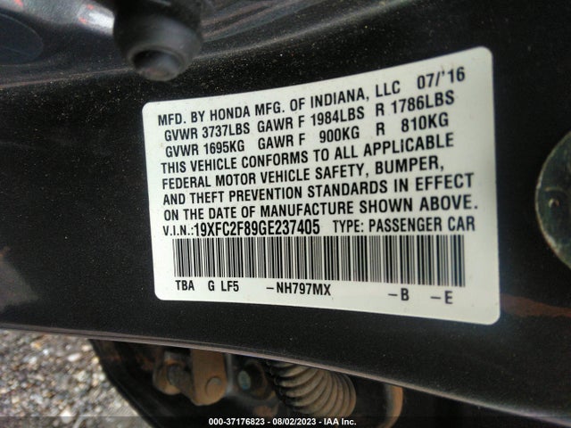 Honda Civic Sedan Ex 2016 19XFC2F89GE237405 Image 9