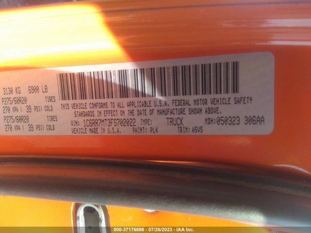 1C6RR7MT3FS702022 RAM 1500 Sport